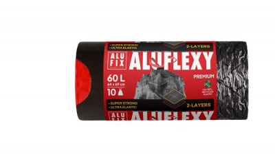 Szemeteszsák, zárószalagos, 60 l, 10 db, ALUFIX "Aluflexy"