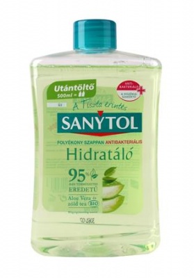 Antibakteriális folyékony szappan, utántöltő, 500 ml, SANYTOL, zöld tea és aloe vera